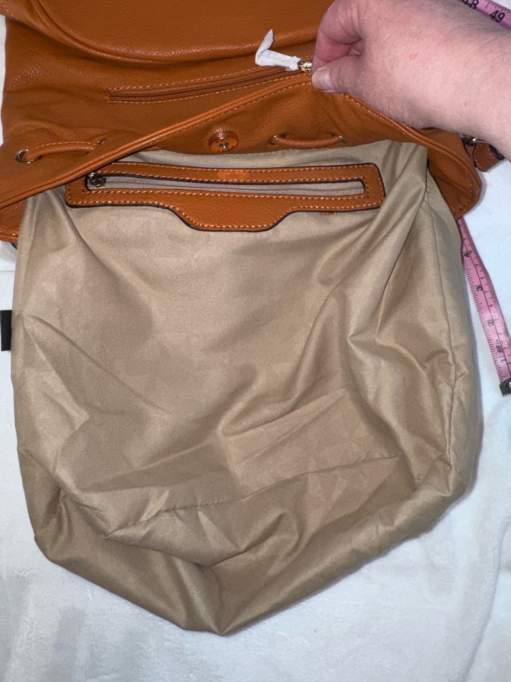 Faux Leather Cognac Bucket Bag Drawstring Crossbody New w/ Plastic Hardware - Picture 5 of 9